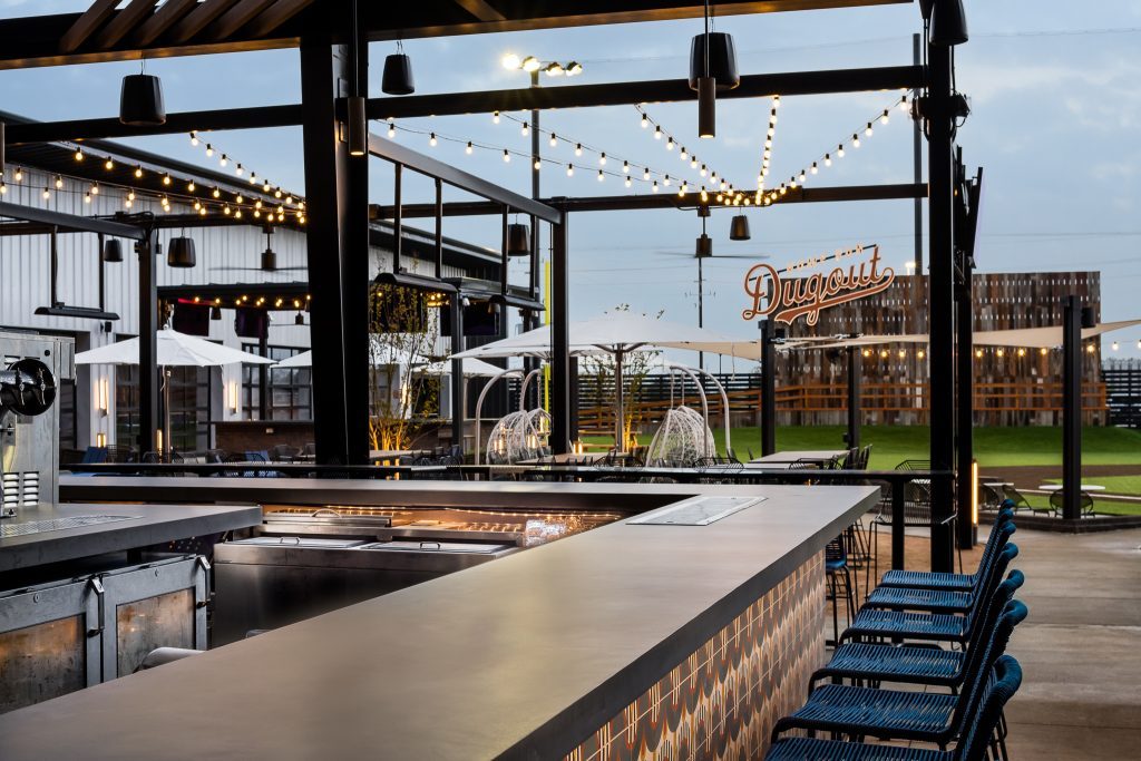 View of the Home Run Dugout outfield wall and from the indoor/outdoor bar 