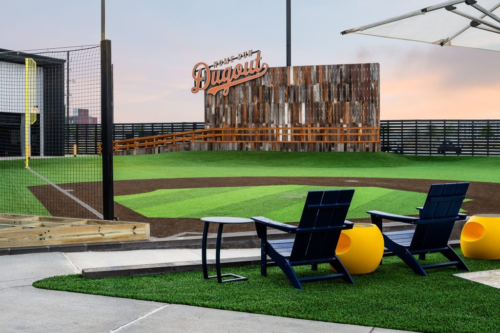 View of the Home Run Dugout outfield wall and lounge seating