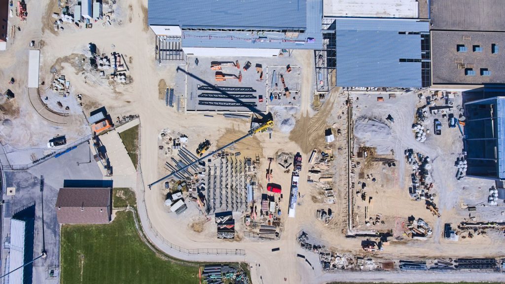 Aerial photo of a construction site.