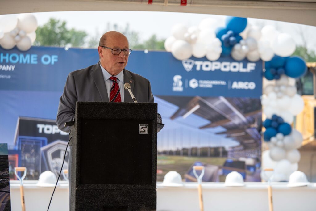Parsippany-Troy Hills Mayor James R. Barberio speaking on the potential impact of Topgolf on the local economy