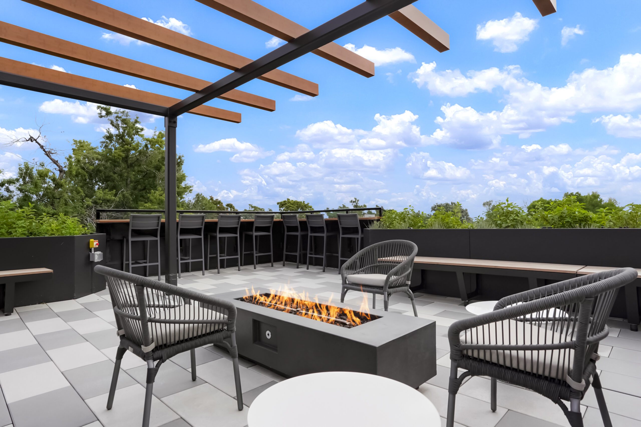 Rooftop fireplace at The Ridian