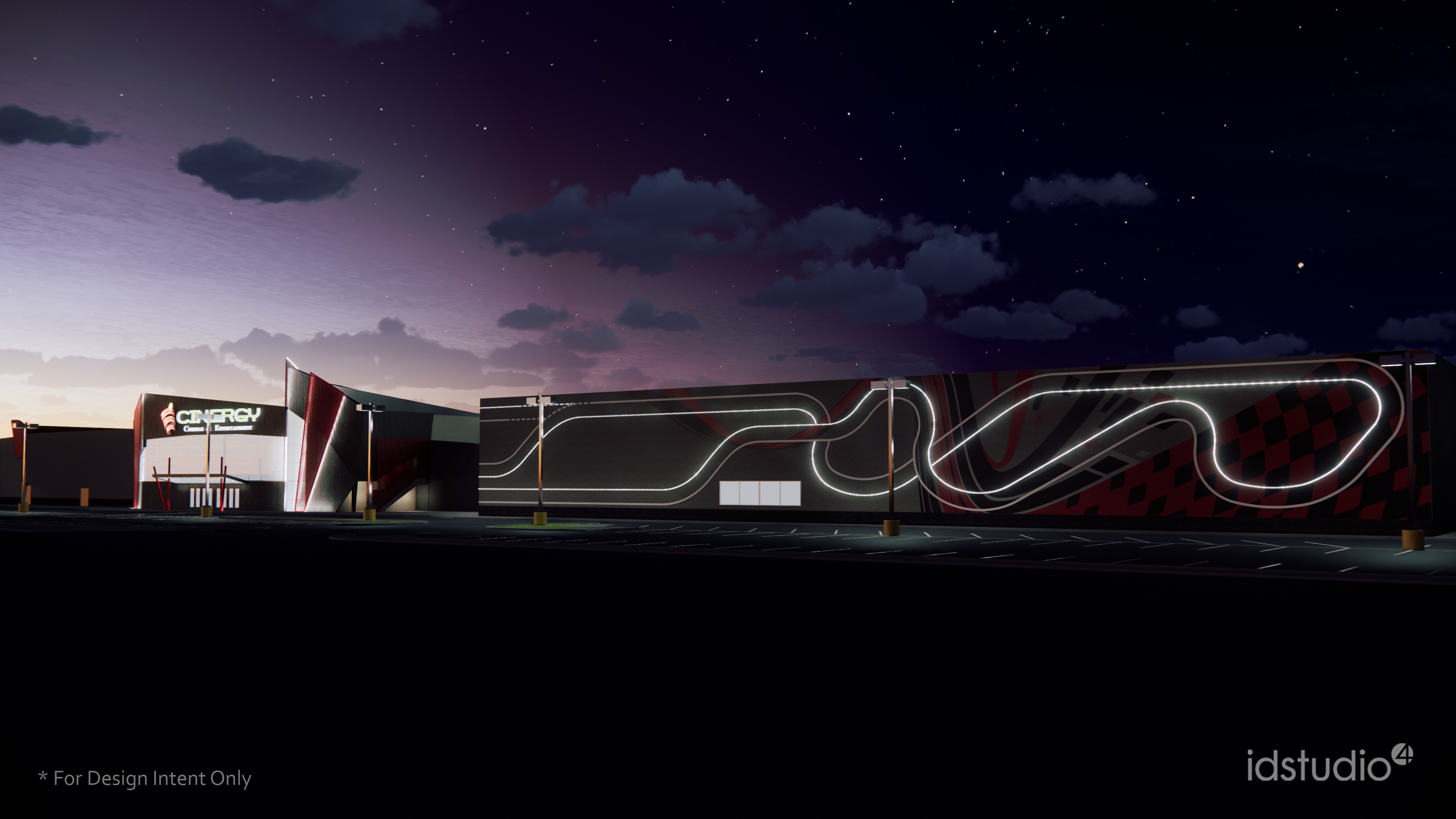 Rendering of Building Addition for Speedway, Cinergy's First Multi- Level Extreme Go-Karting Venue. 