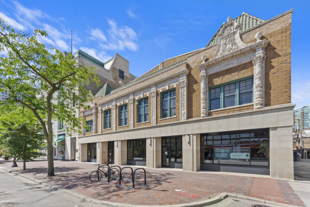 Varsity Exterior Adaptive Reuse Conversion from Theater to Multifamily in Evanston, Illinois